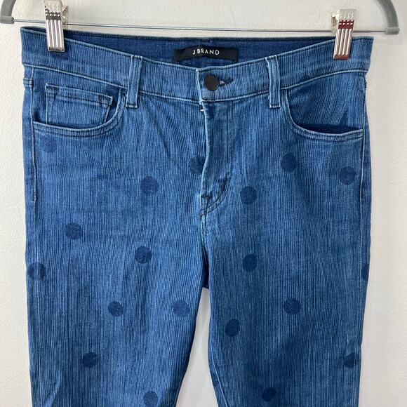 J BRAND Blue Cotton Blend Polka-Dot Mid-Rise Aerial Skinny Cropped Jeans Size 28 - Picture 3 of 11